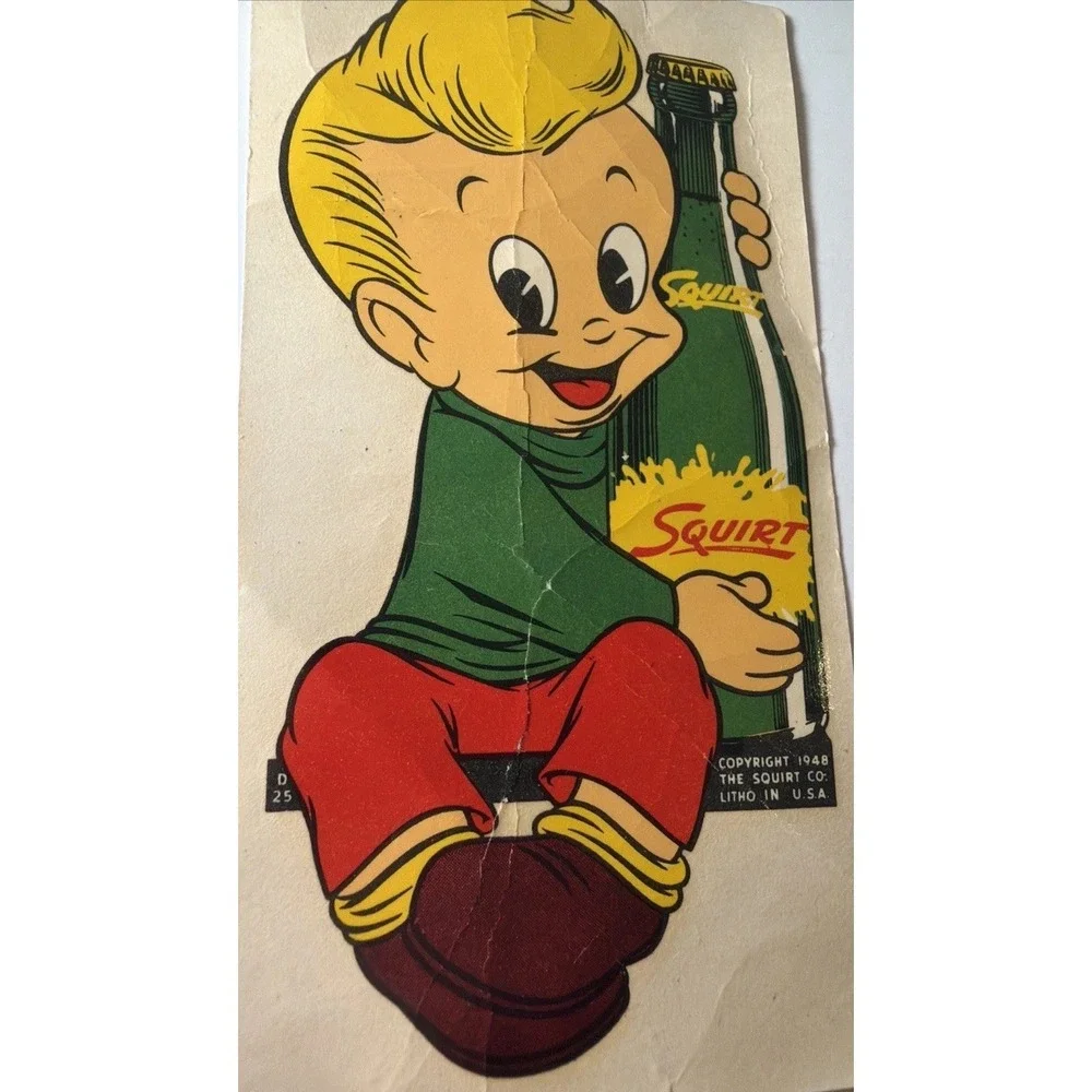 Original 1948 Drink SQUIRT Soda Pop Decal Sticker Window Glass Inside Outside